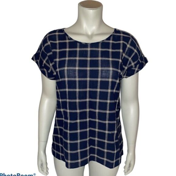 Christopher & Banks Blue Windowpane Plaid Blouse - Picture 1 of 5
